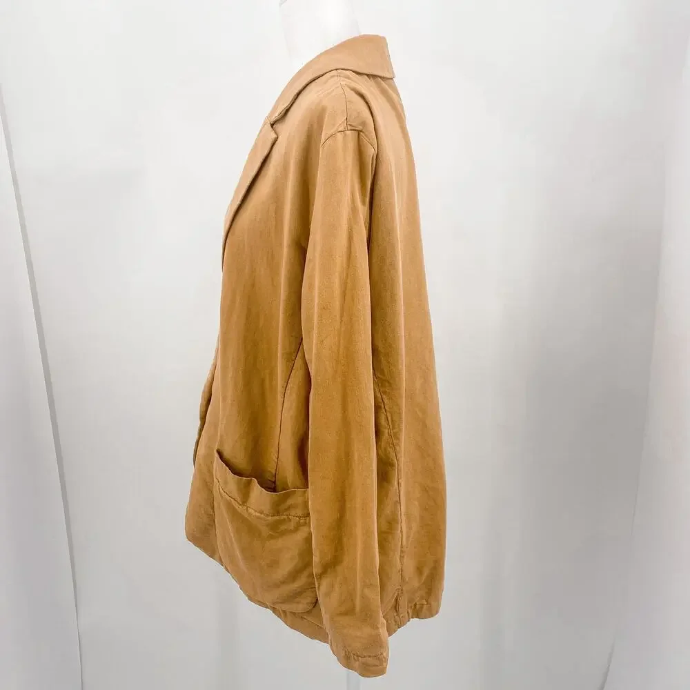 Free People Simply Perfect Tan Brown Linen Cotton Oversized Blazer Jacket Small